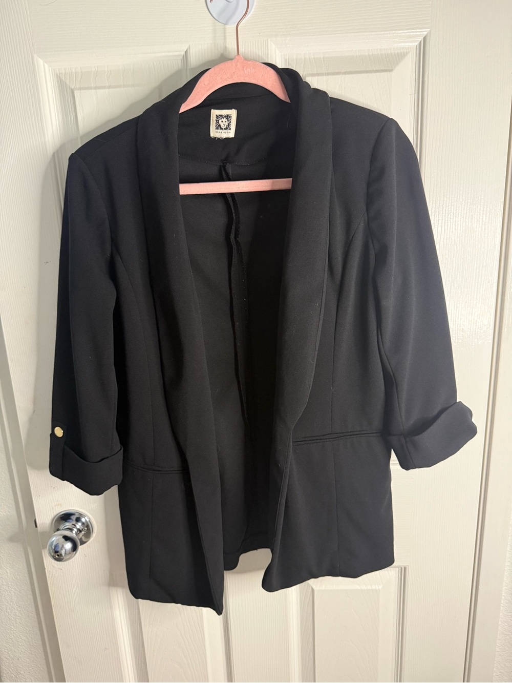 Anne Klein Black Open-Front Shawl Collar Blazer